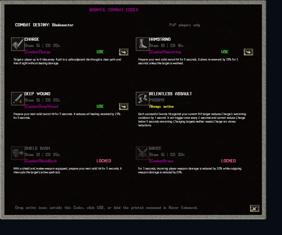 Real Ironveil Blademaster Combat Codex gump