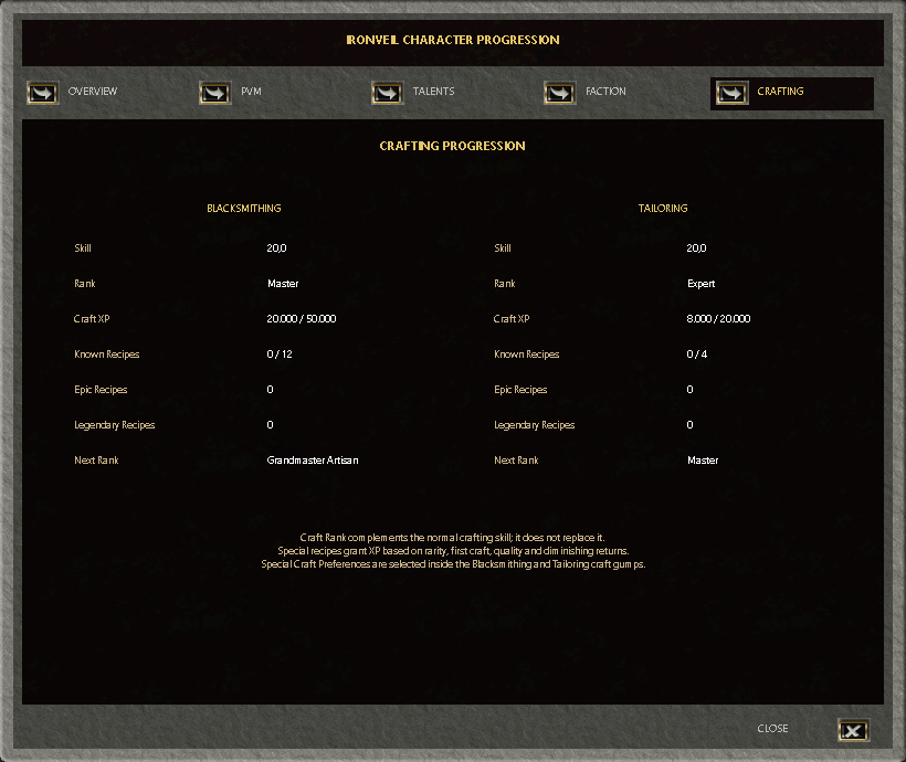 Ironveil progression Crafting gump