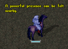 Character with the yellow message A powerful presence can be felt nearby